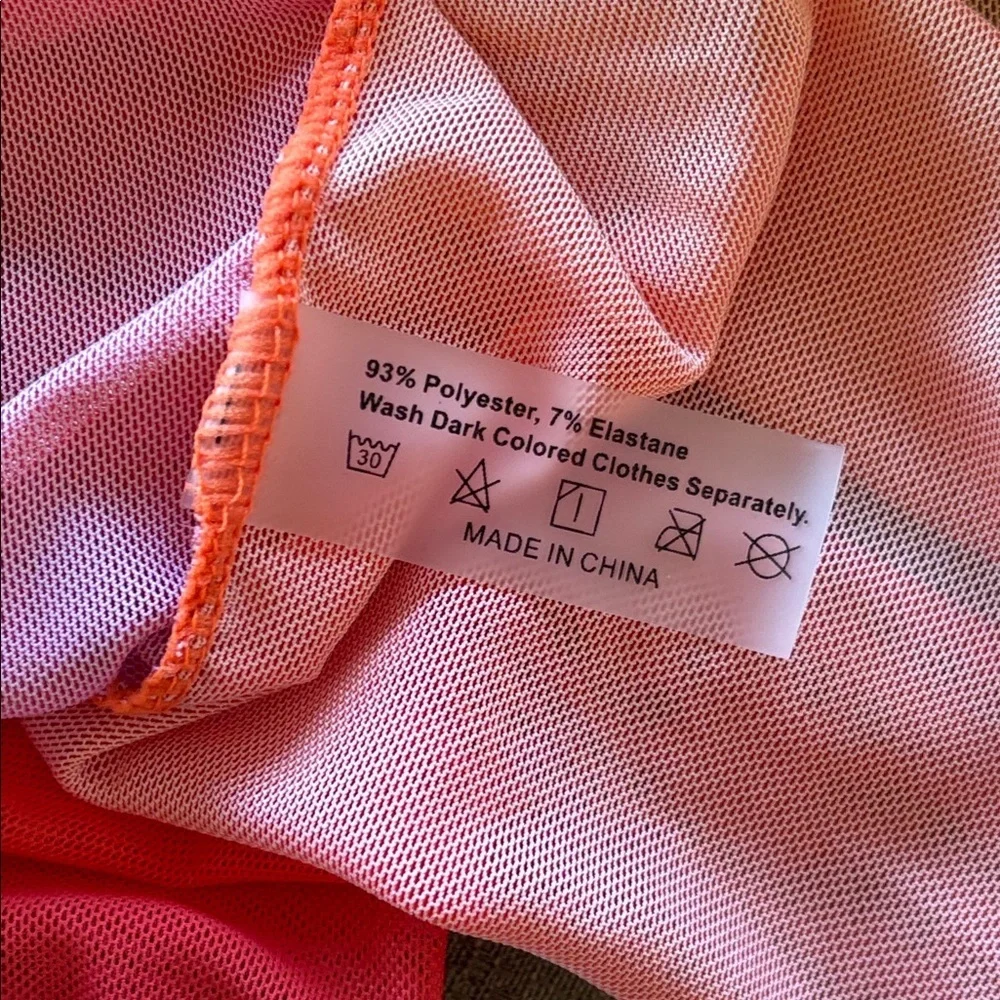 NWOT Orange Plunge One Piece Tie Back Swimsuit w/ Long Sleeve Ombre Mesh CoverUp